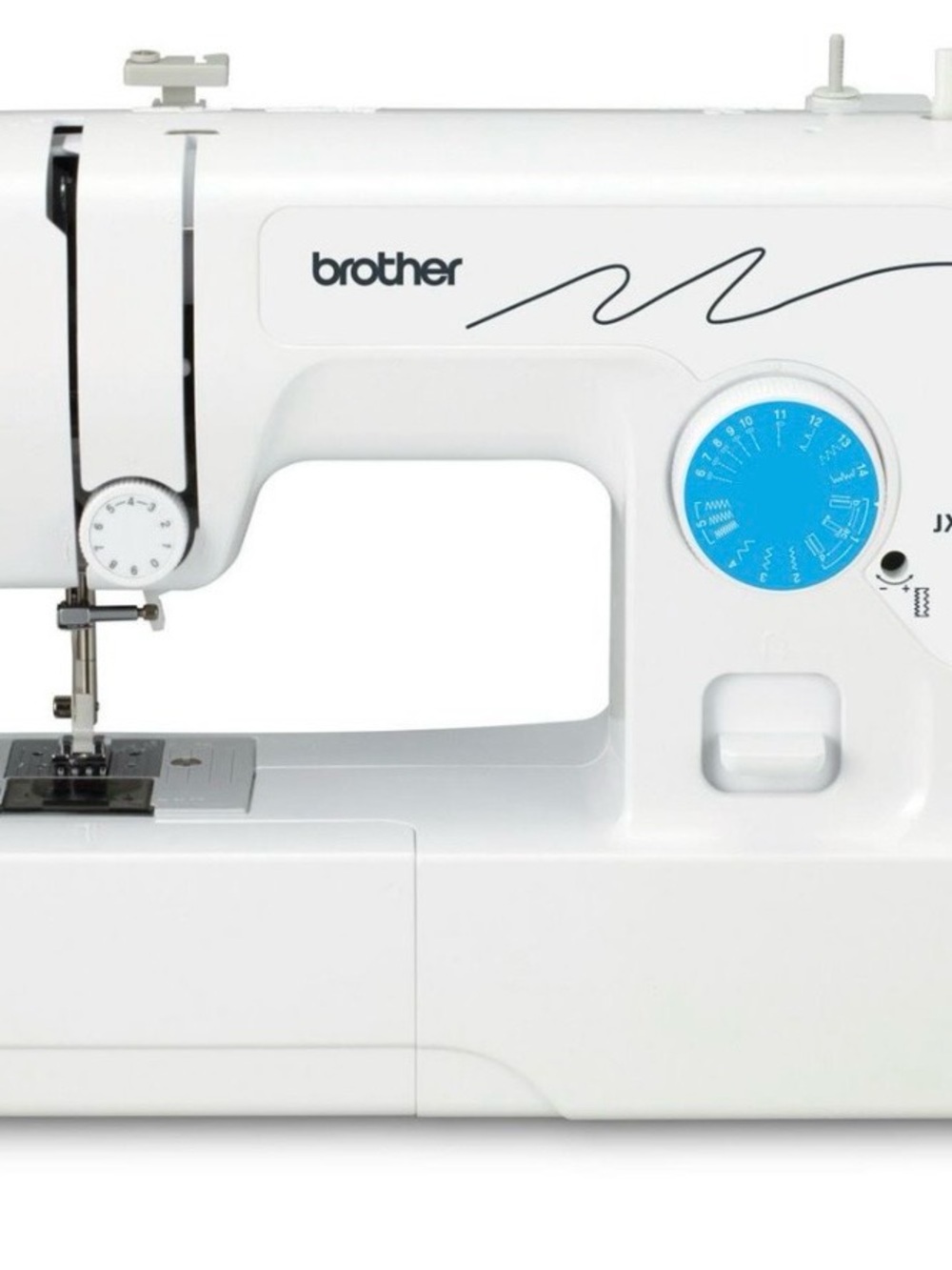 Brother White Sewing Machine with Bright Blue Stitch Dial